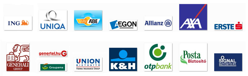 Biztosítók : ing, uniqa, máv ábe, aegon, allianz, axa, erste, generali, genertel, groupama, union, kh, k&h, otp, posta, signal,